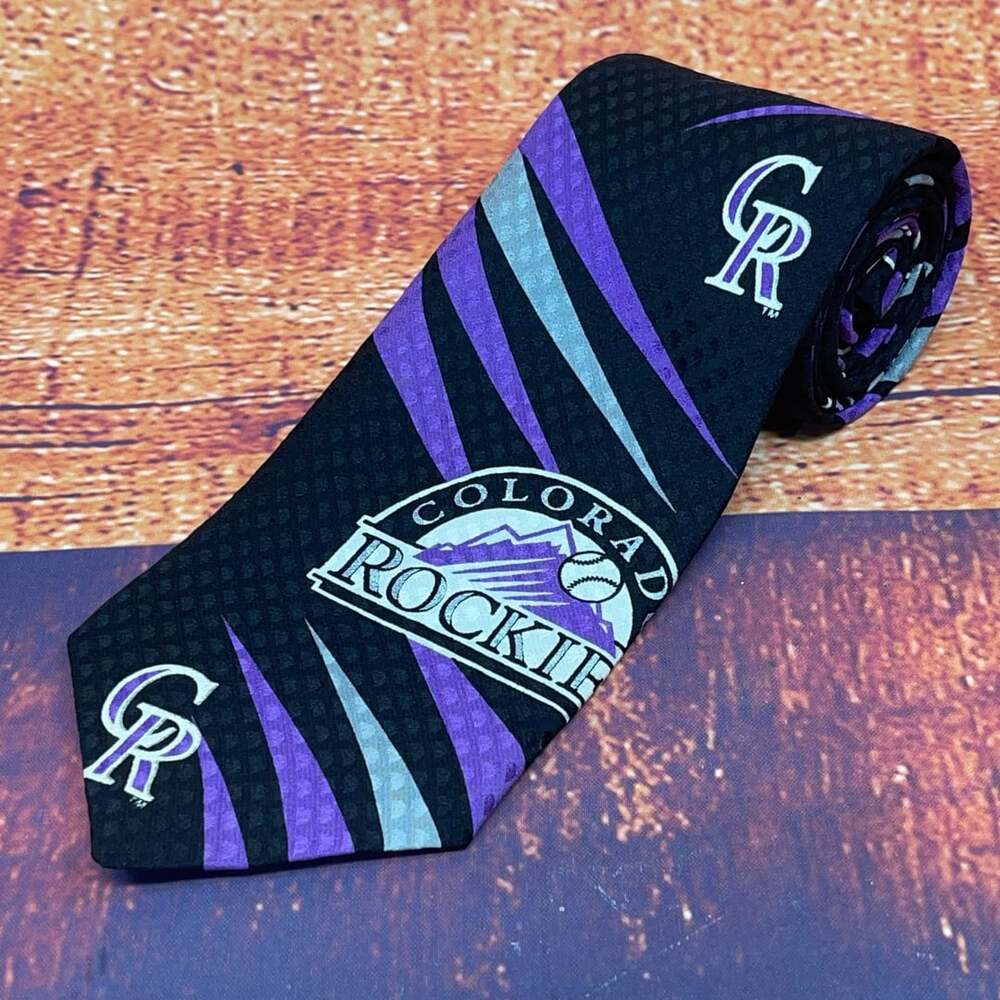 Ralph Marlin Colorado Rockies MLB 1992 Black Purple Novelty Necktie NWT